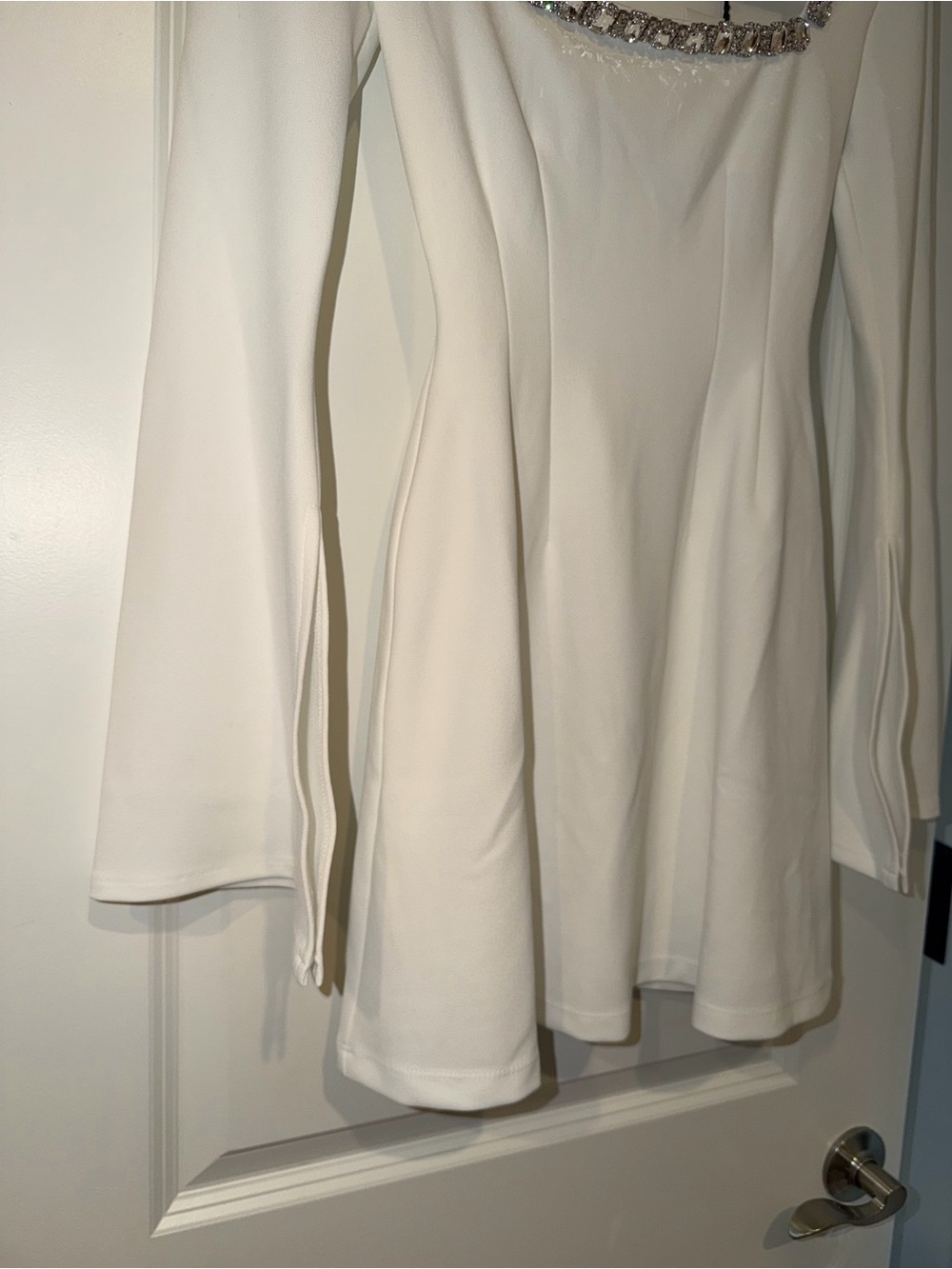 Nookie White Long-Sleeve Mini Dress with Embellished Square Neckline Size XS - Picture 4 of 9
